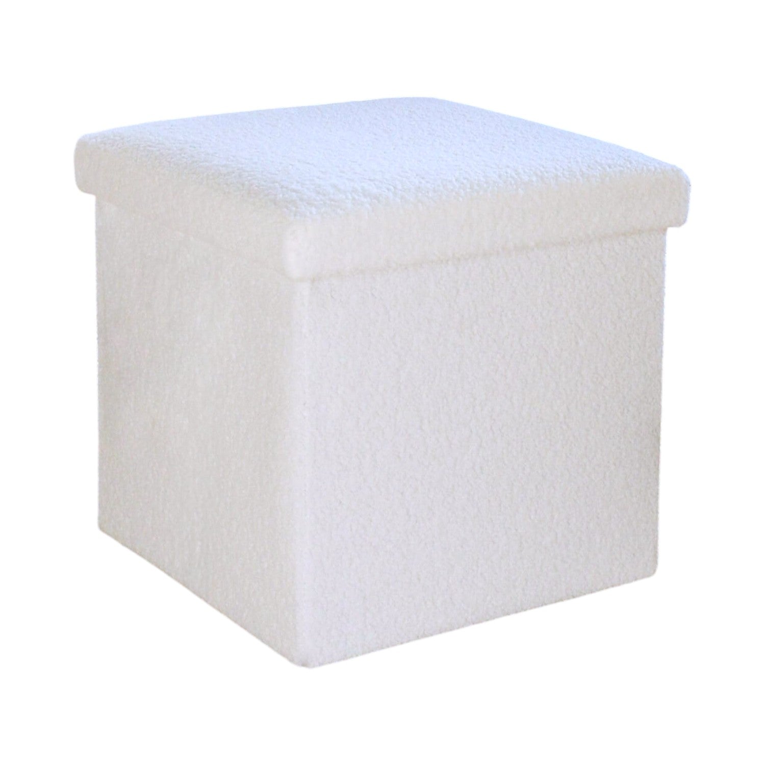 15" White Boucle Cube Ottoman With Storage