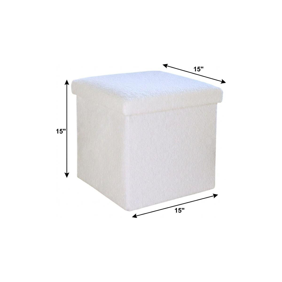15" White Boucle Cube Ottoman With Storage