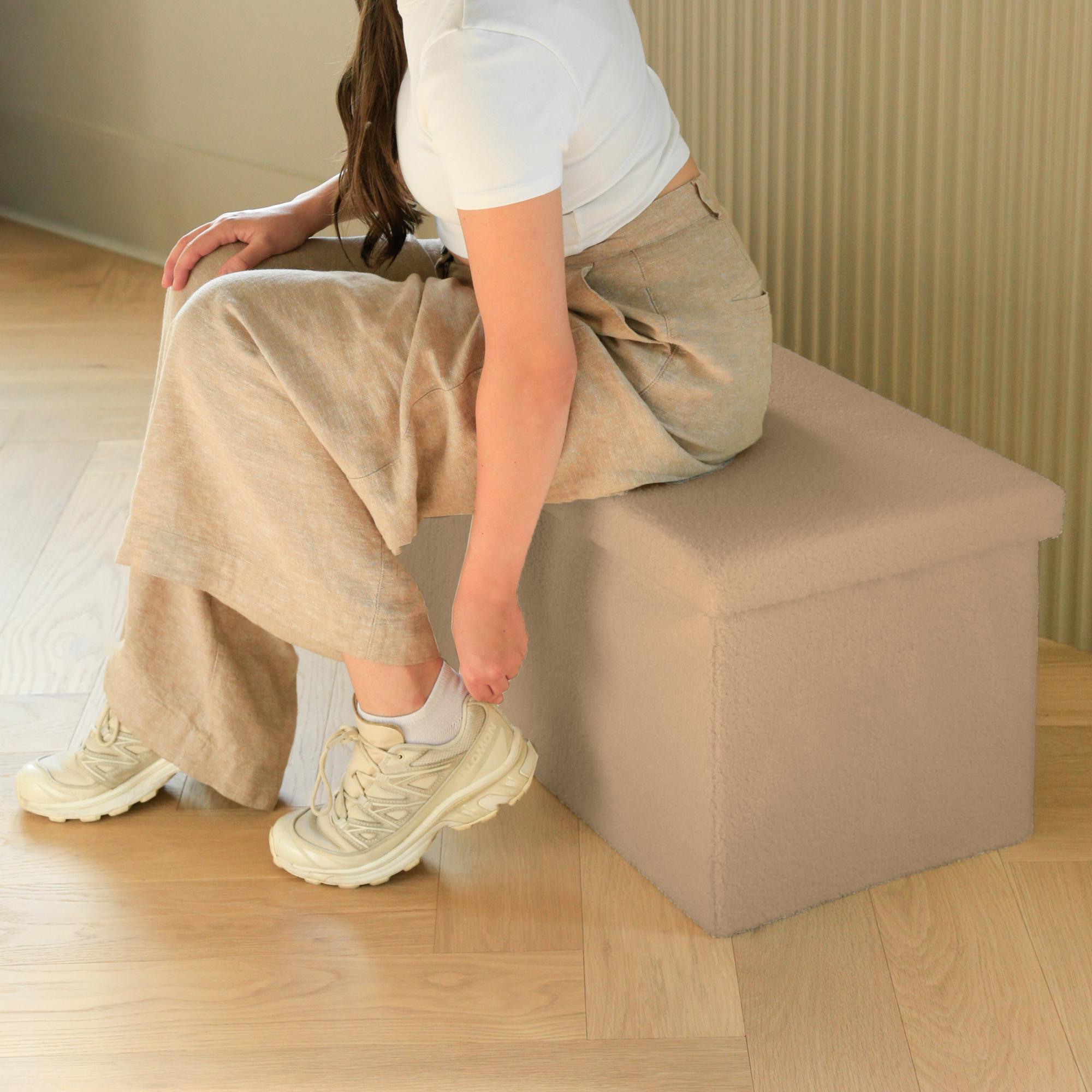 30" Taupe Boucle Ottoman With Storage