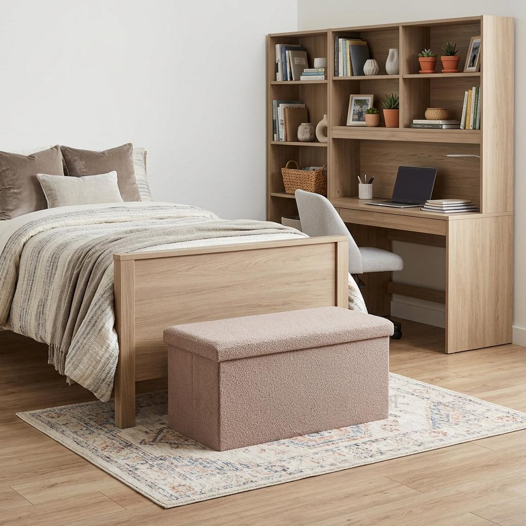 30" Taupe Boucle Ottoman With Storage