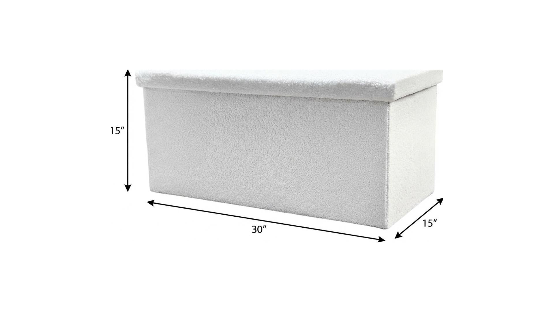 30" White Boucle Ottoman With Storage