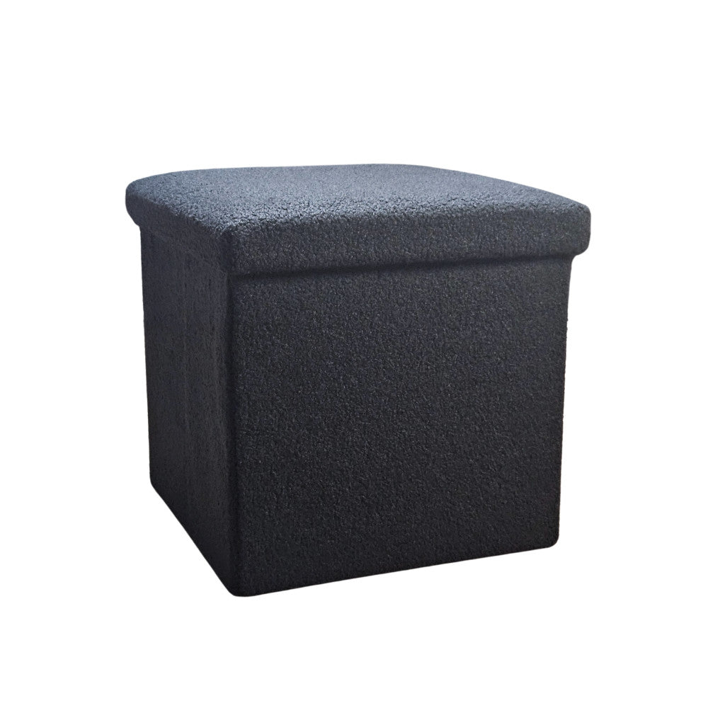 12" Black Boucle Cube Ottoman With Storage
