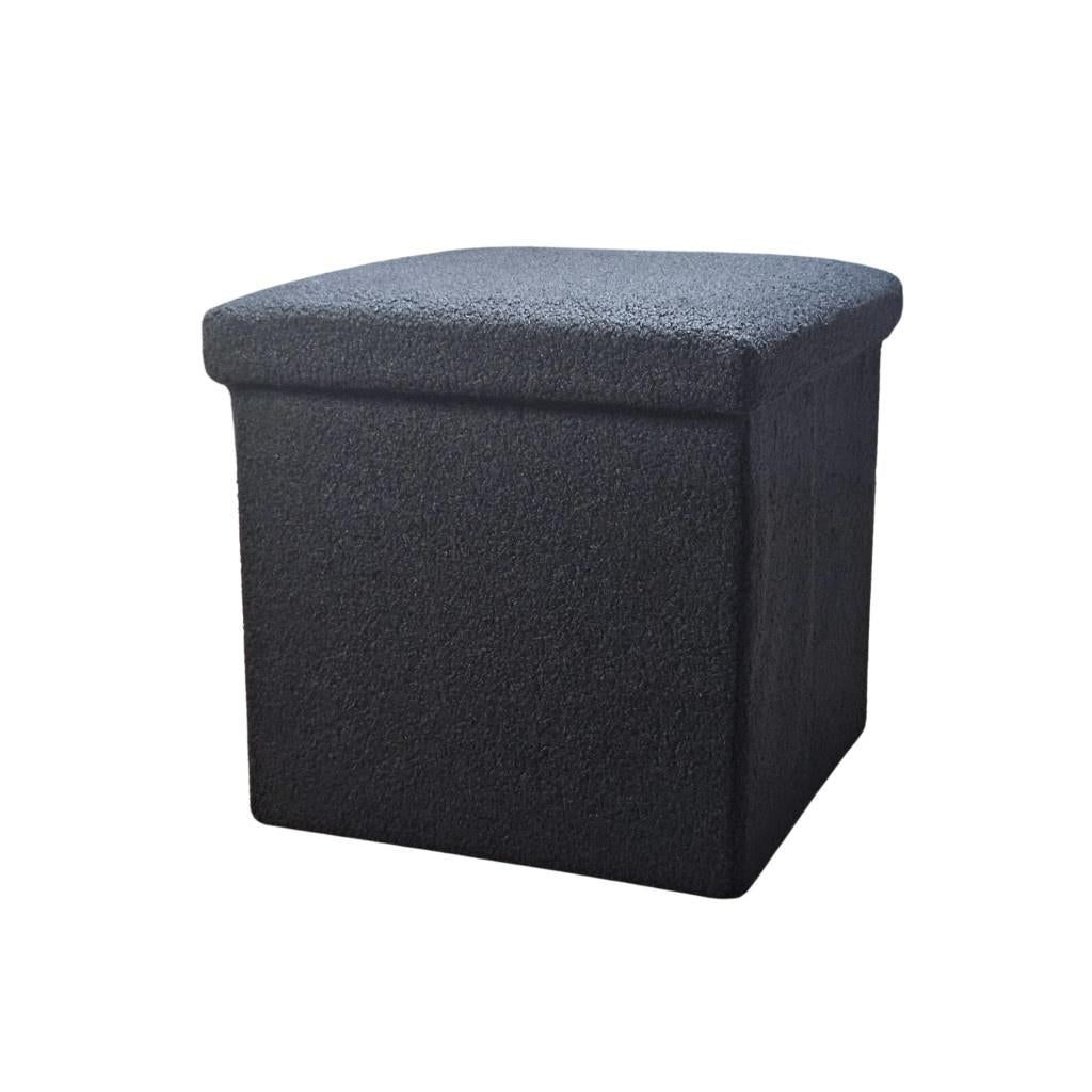 12" Black Boucle Cube Ottoman With Storage