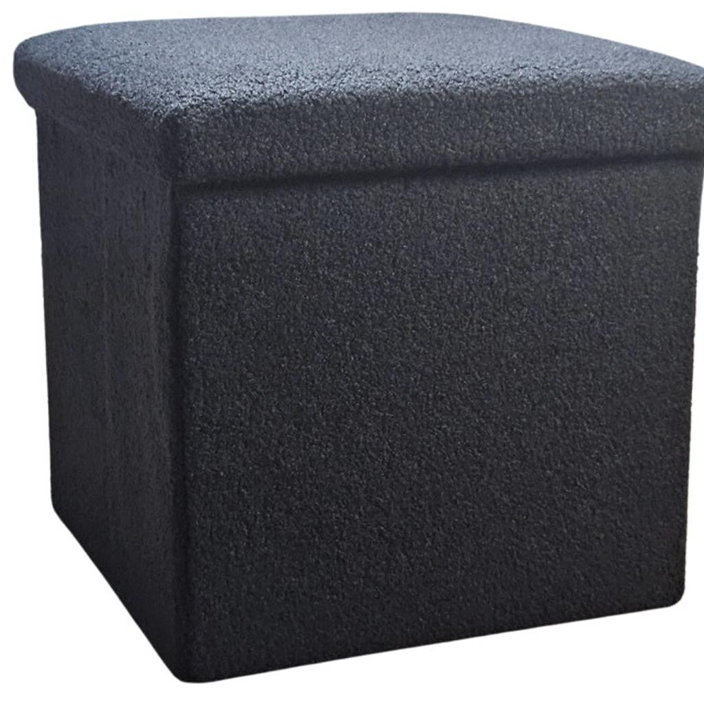 12" Black Boucle Cube Ottoman With Storage