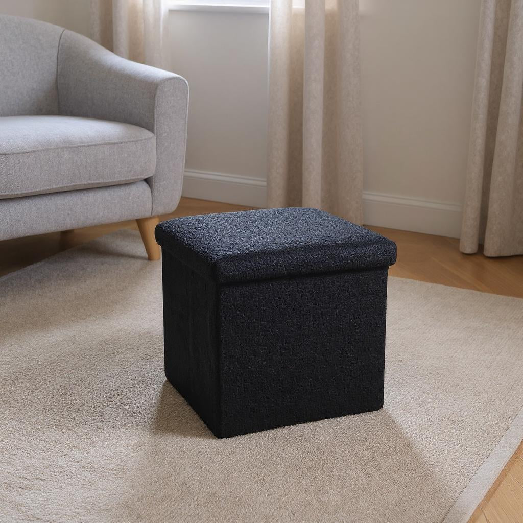 12" Black Boucle Cube Ottoman With Storage