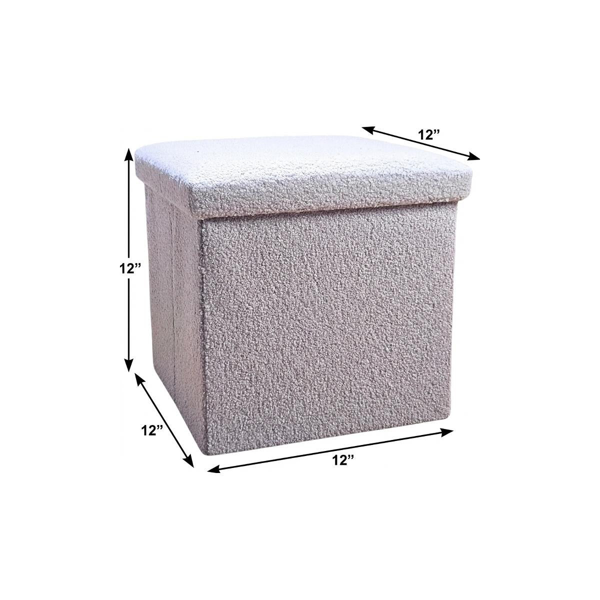 12" Gray Boucle Cube Ottoman With Storage