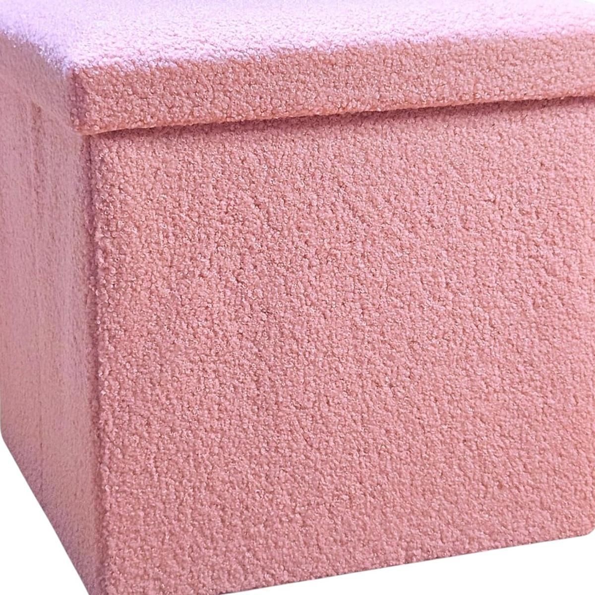 12" Pink Boucle Cube Ottoman With Storage