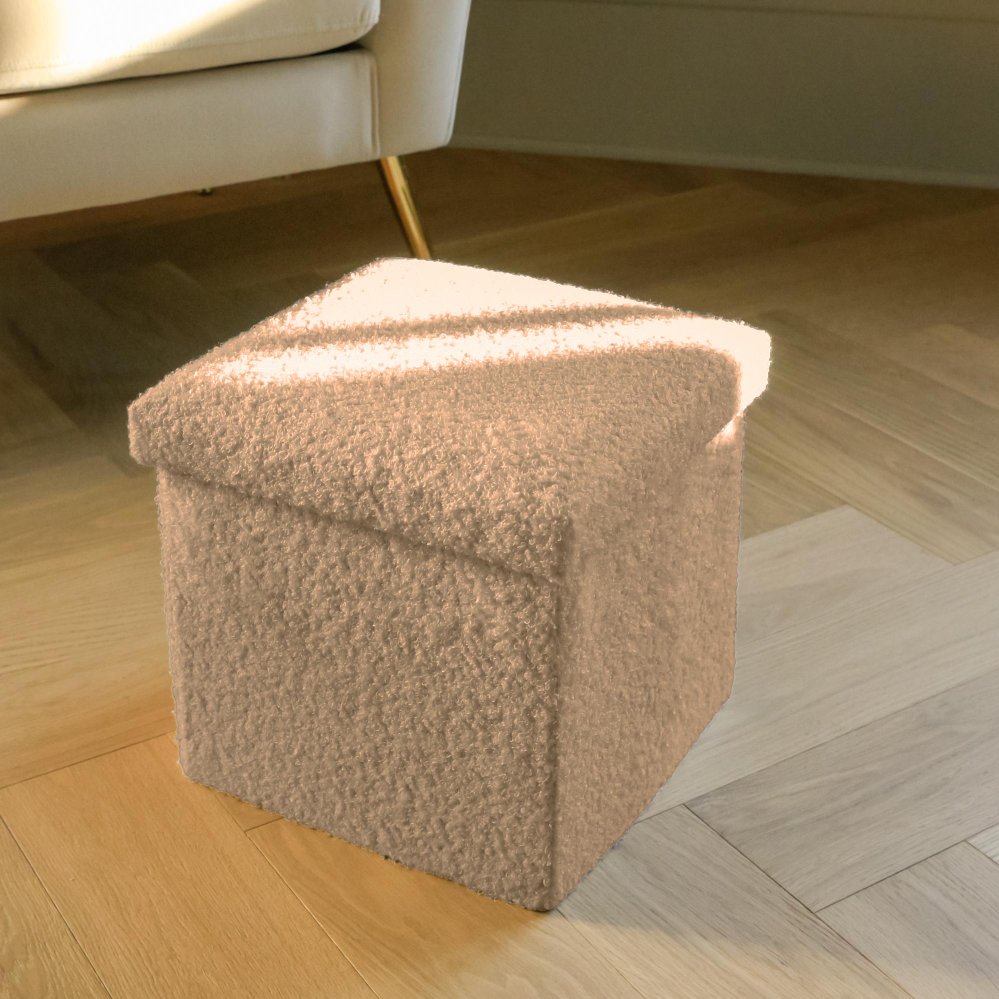 12" Taupe Boucle Cube Ottoman With Storage