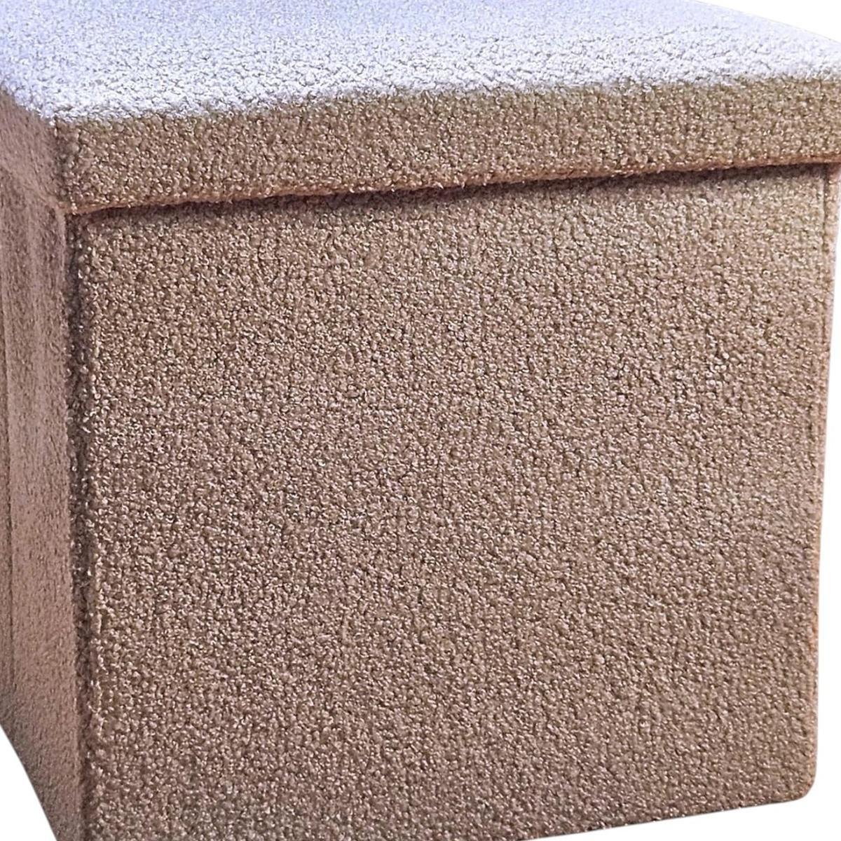 12" Taupe Boucle Cube Ottoman With Storage