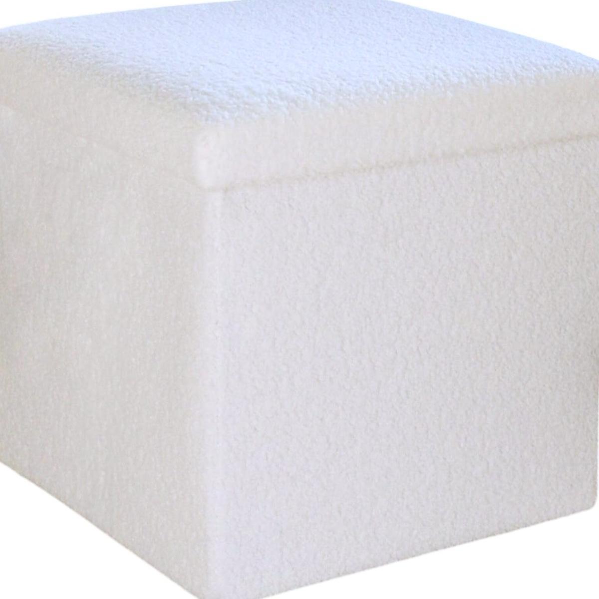12" White Boucle Cube Ottoman With Storage