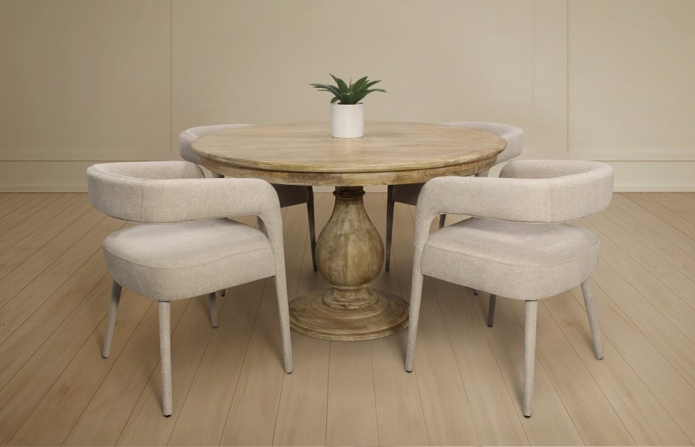 Five Piece Dark Brown Round Solid Wood Dining Set with Four Chairs