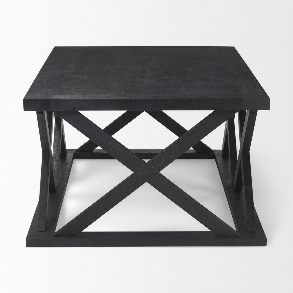 48" Black Solid Wood Geo Frame Coffee Table