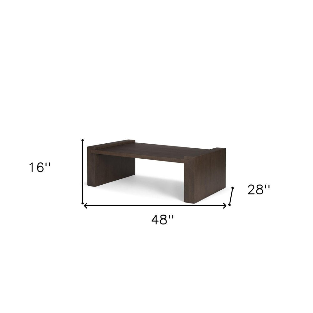 48" Dark Brown Solid Wood Sled Coffee Table
