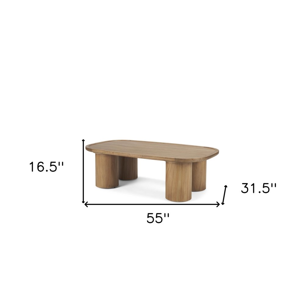 55" Natural Solid Wood Oval Coffee Table