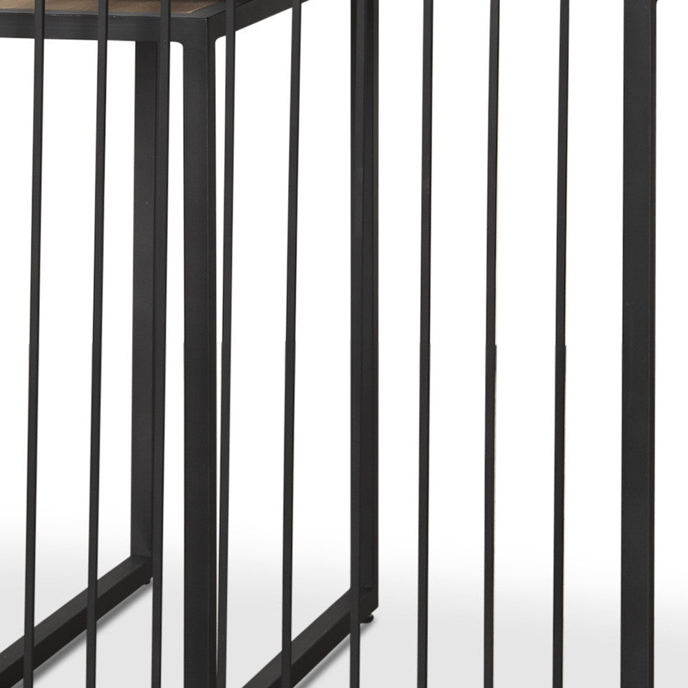Set of Two Natural and Black Solid Wood and Metal Square Sled Nested Tables
