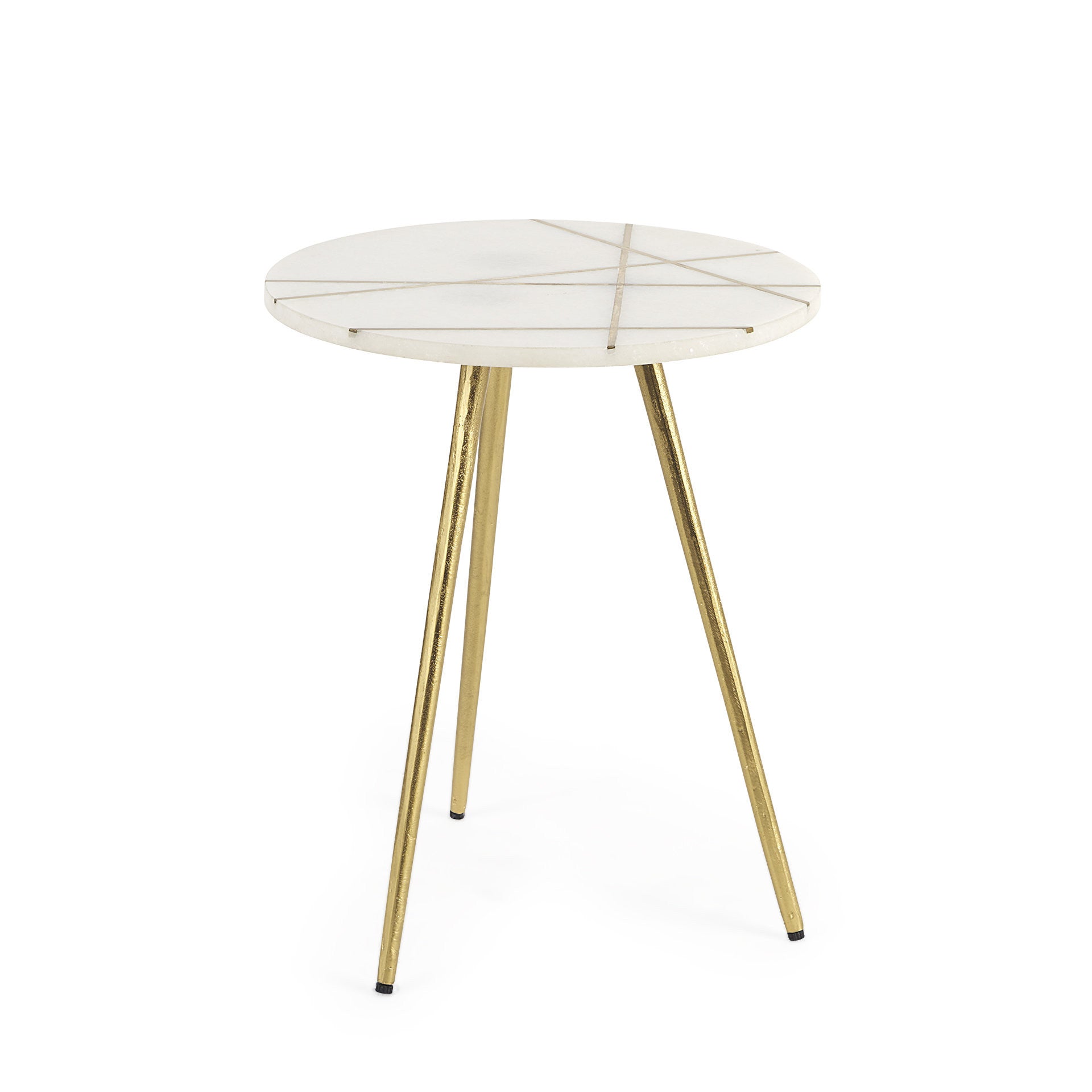 16" White and Gold Stone and Metal Tray Table