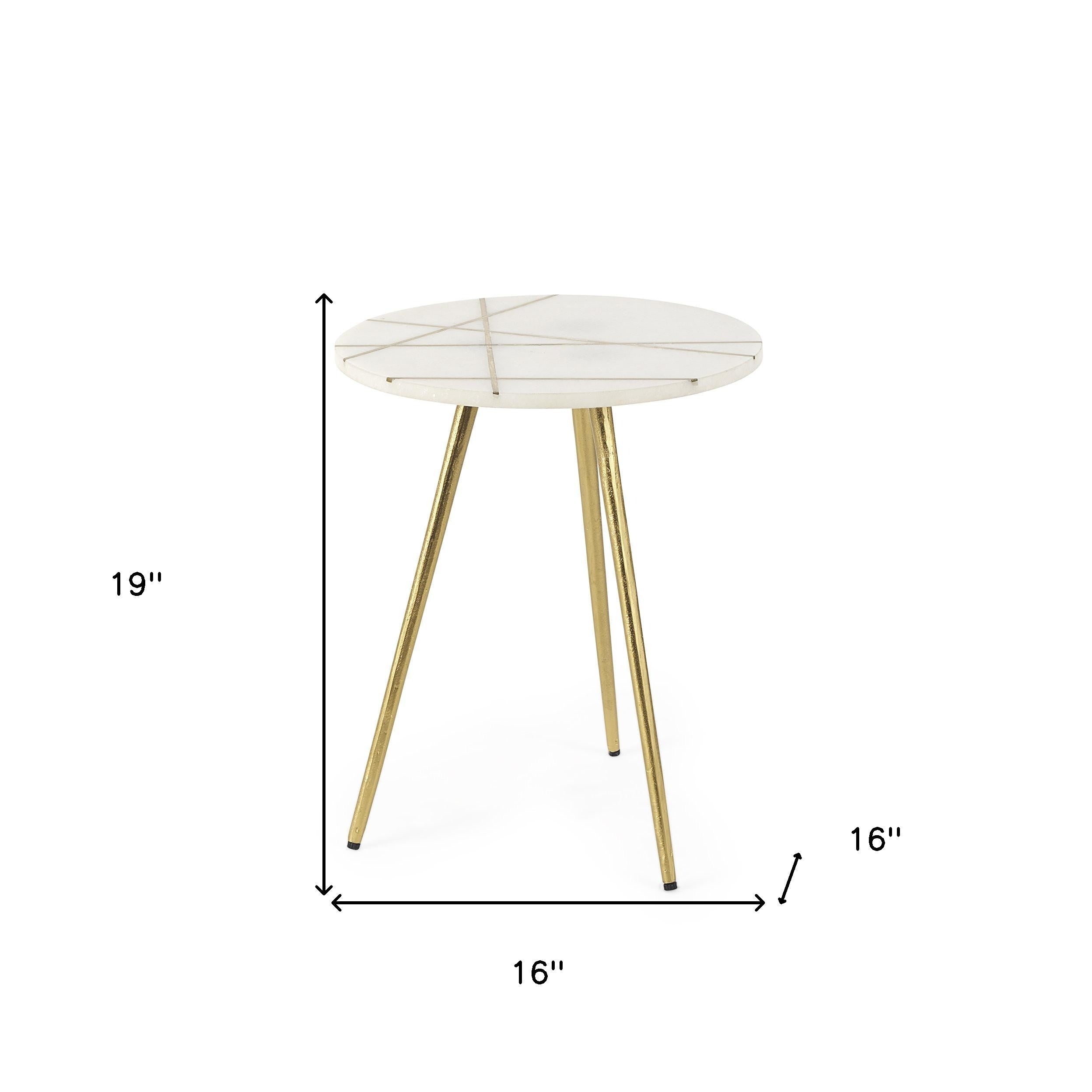 16" White and Gold Stone and Metal Tray Table