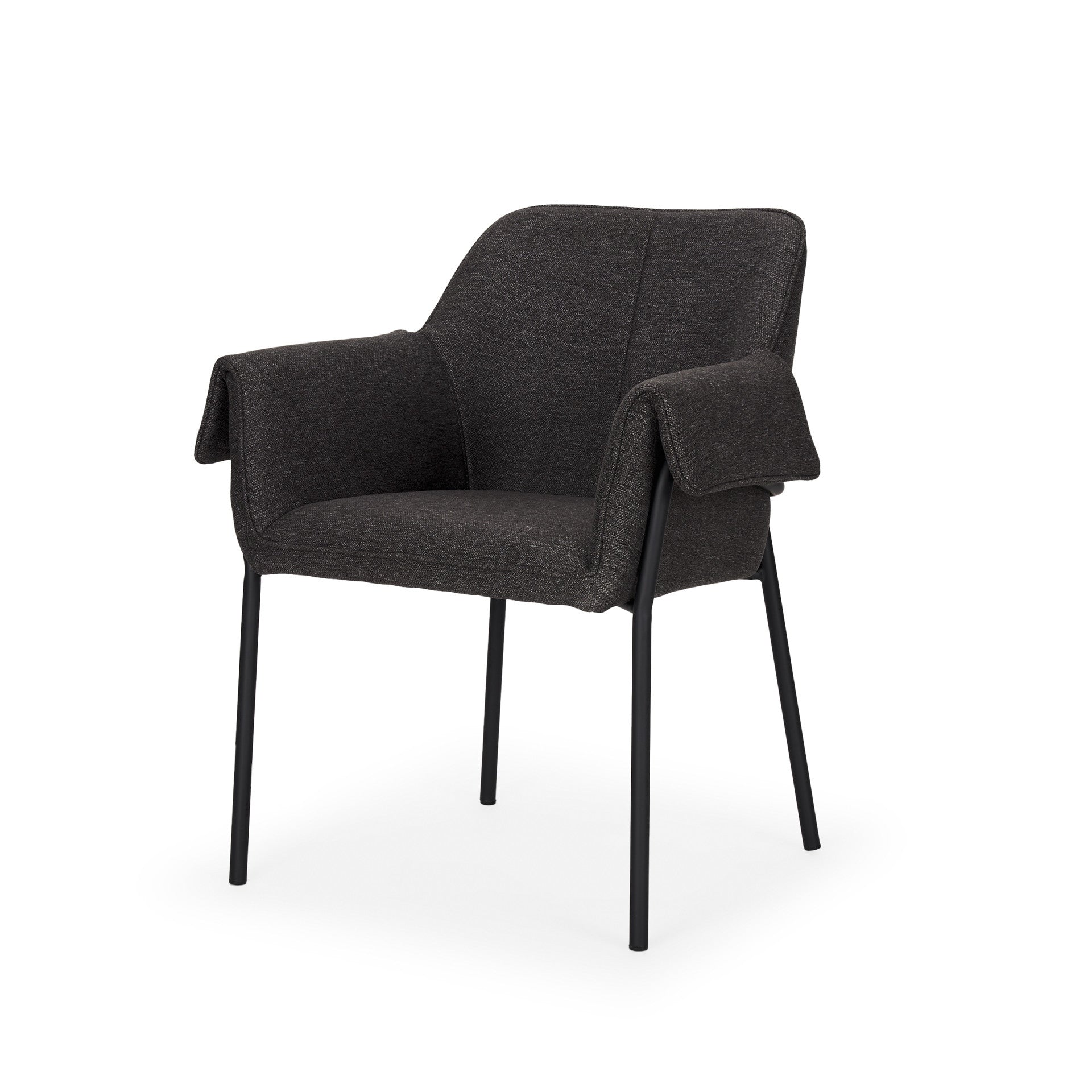 Set of Two Gray and Black Fabric Dining Arm Chairs