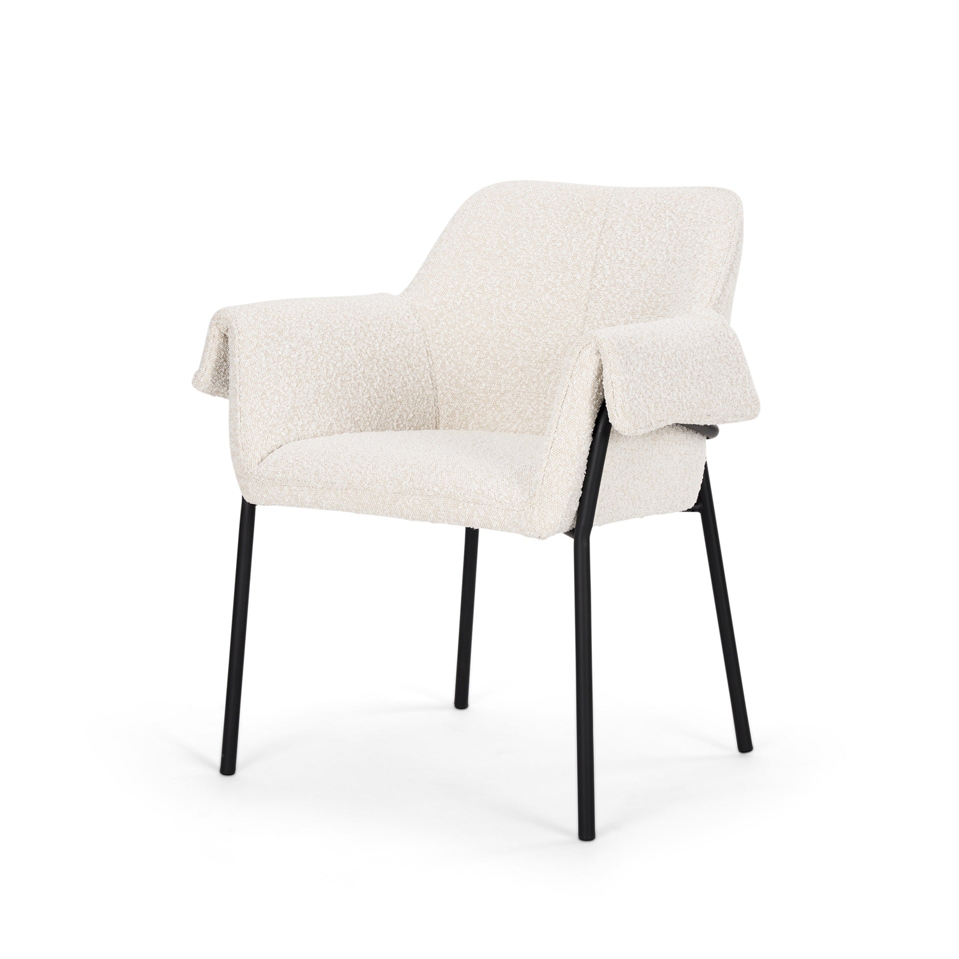 Set of Two Cream and Black Boucle Dining Arm Chairs