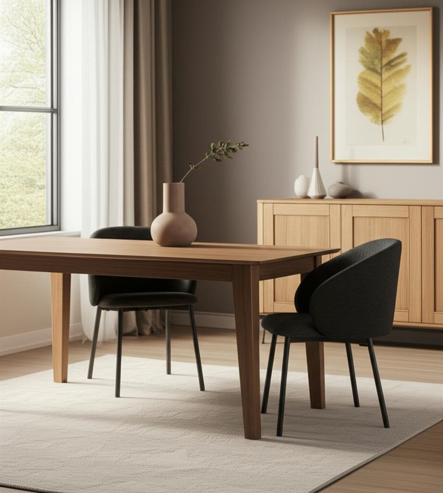 Set of Two Gray and Black Fabric Dining Side Chairs