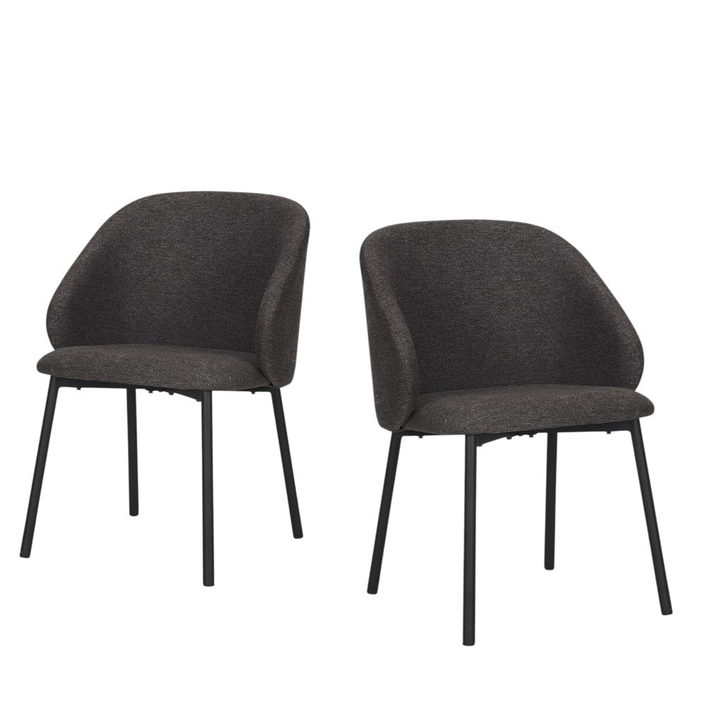 Set of Two Gray and Black Fabric Dining Side Chairs