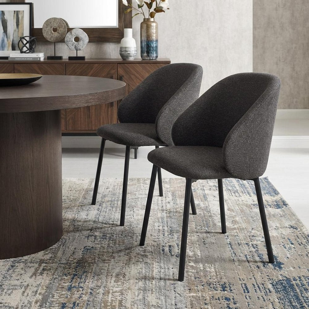 Set of Two Gray and Black Fabric Dining Side Chairs