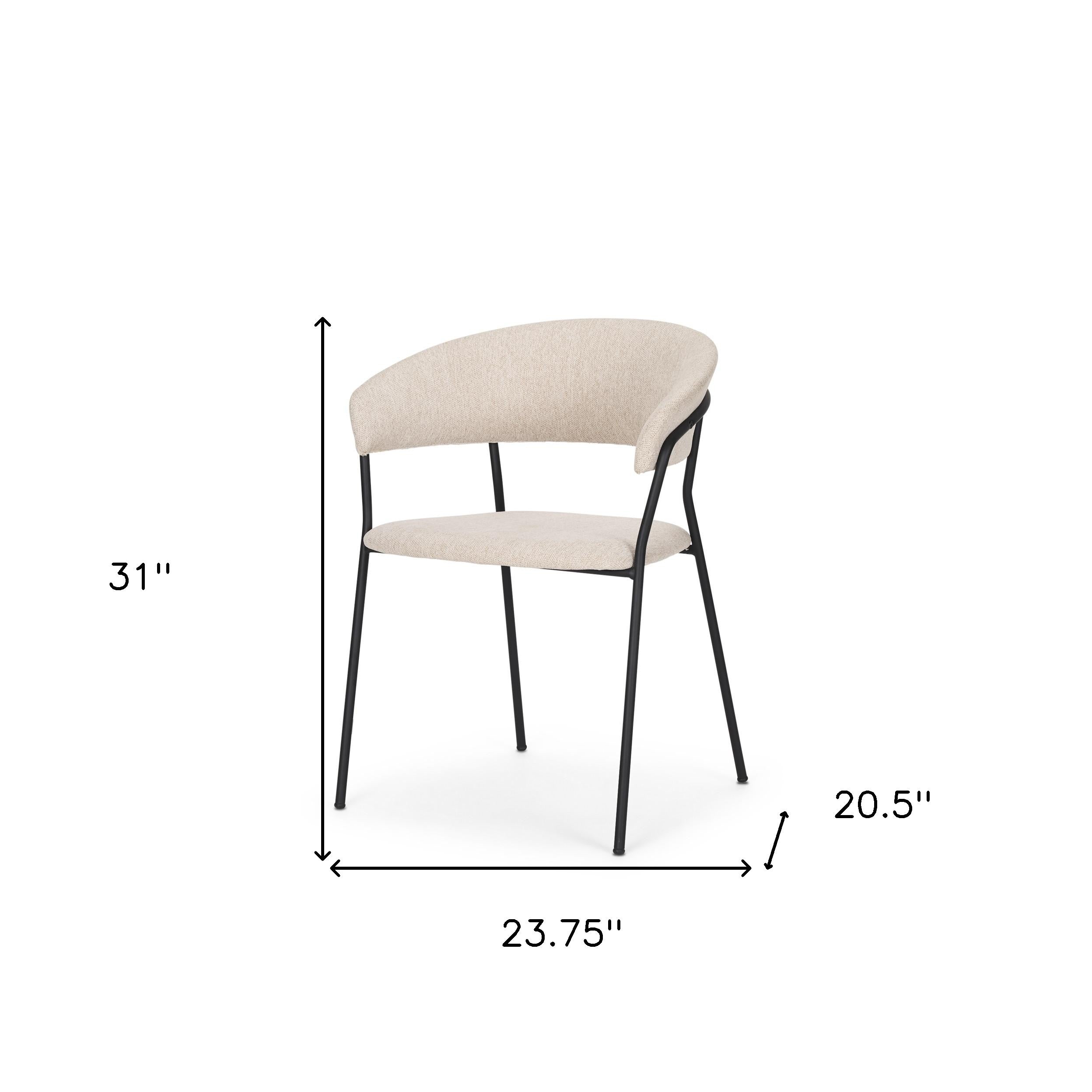 Set of Two Beige and Black Fabric Open Back Dining Arm Chairs