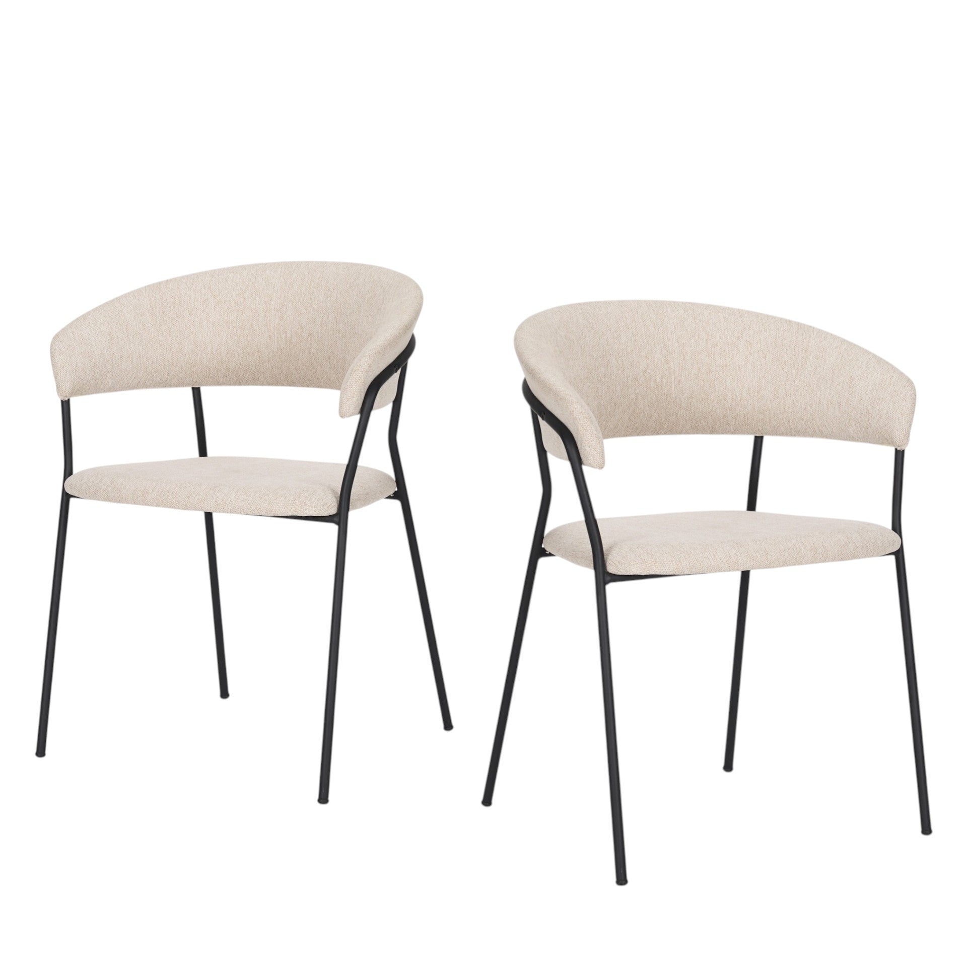 Set of Two Beige and Black Fabric Open Back Dining Arm Chairs