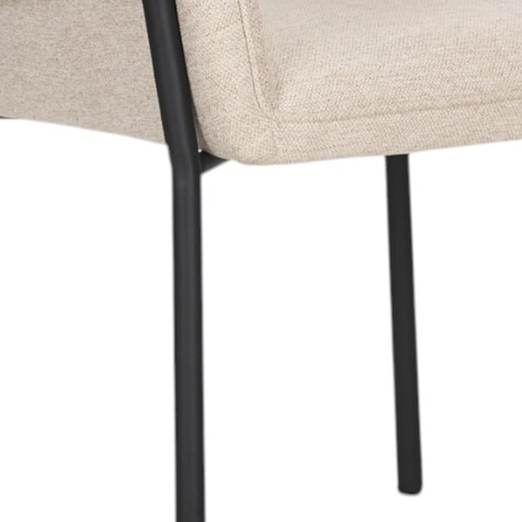 Set of Two Beige and Black Fabric Dining Arm Chairs