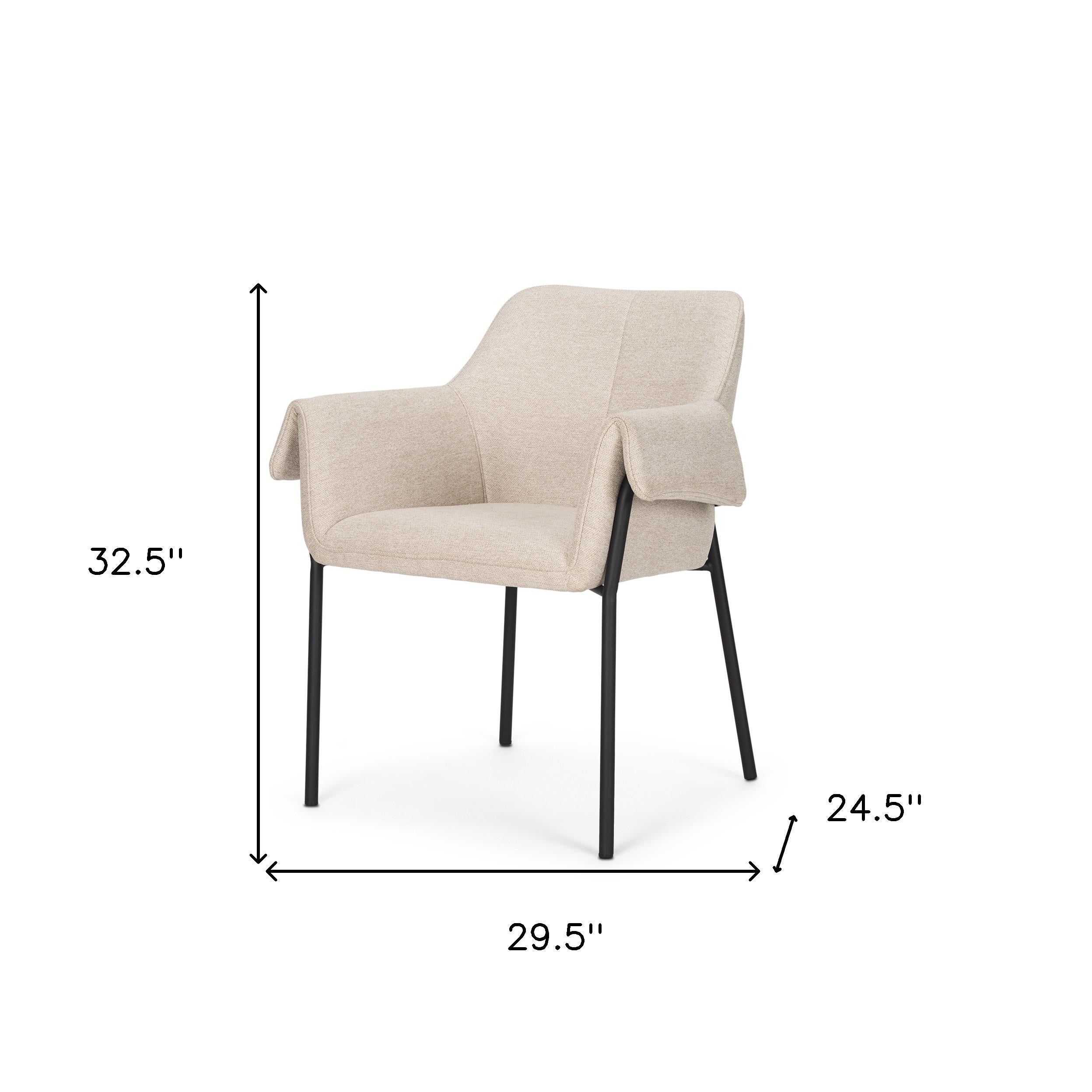 Set of Two Beige and Black Fabric Dining Arm Chairs