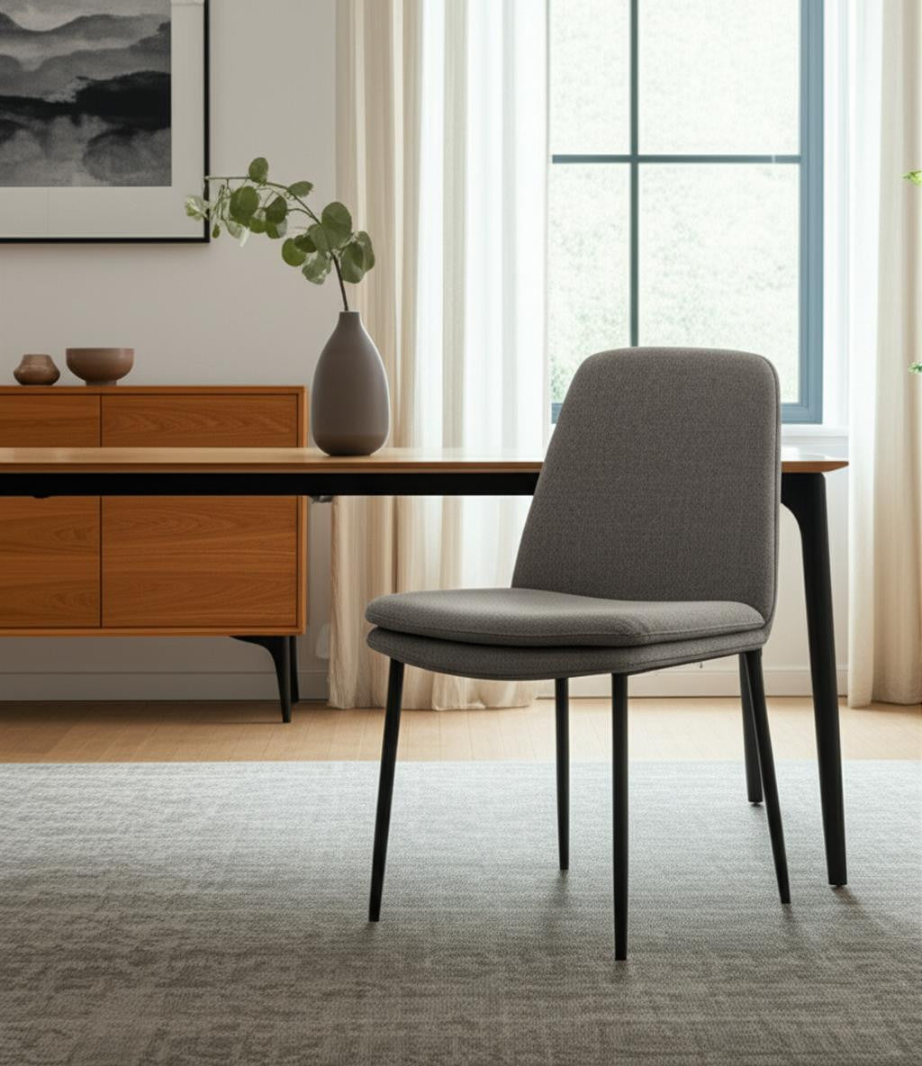Set of Two Gray and Black Fabric Dining Side Chairs
