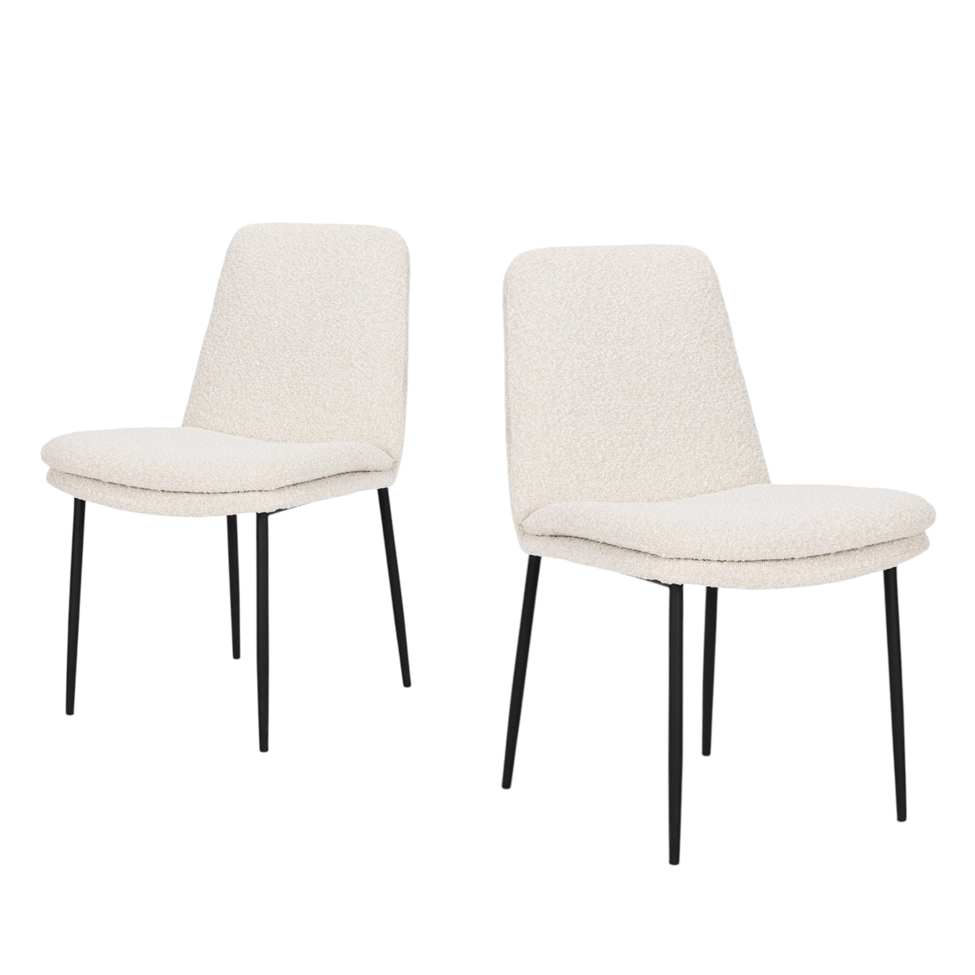 Set of Two Cream and Black Boucle Dining Side Chairs