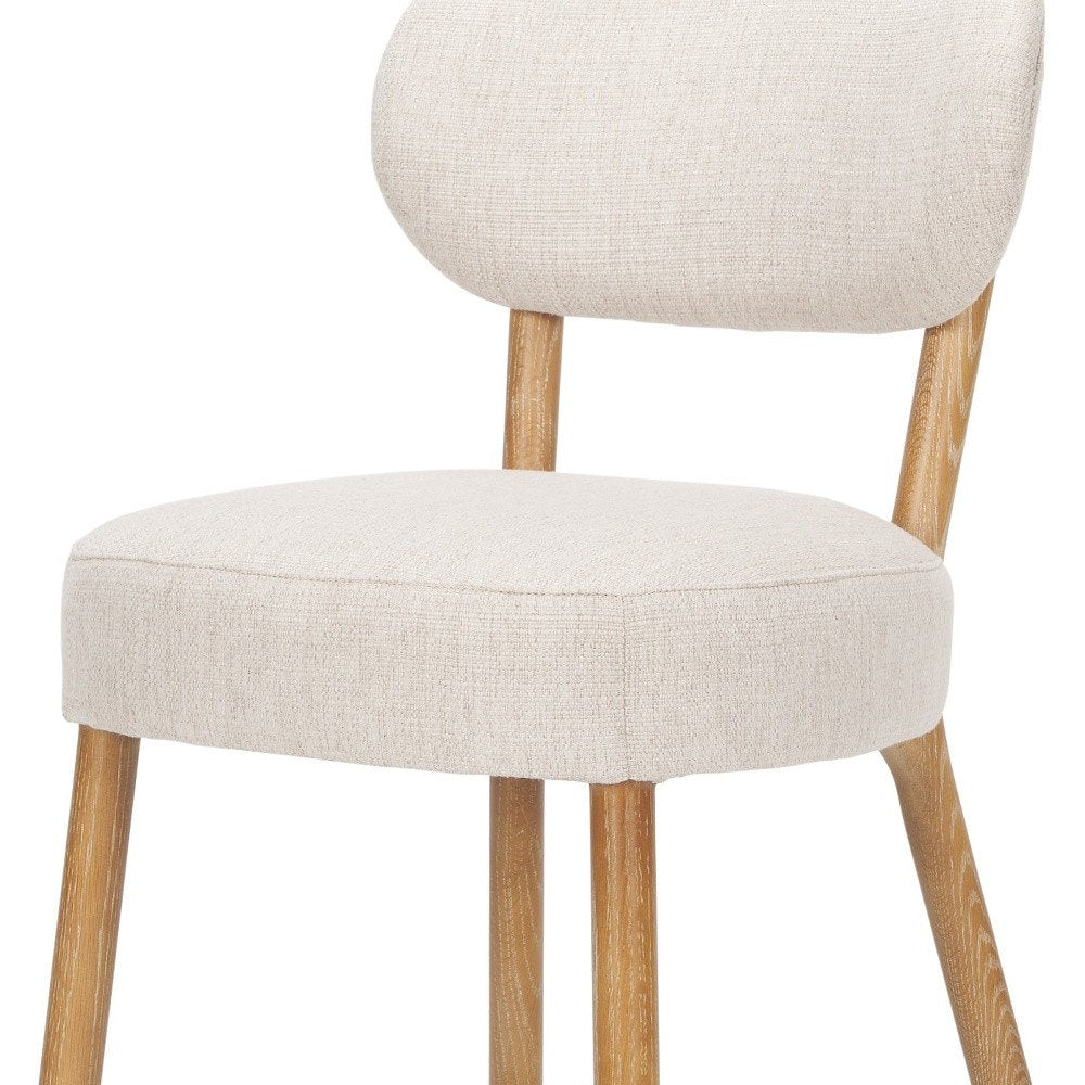 Set of Two Beige and Brown Fabric Open Back Dining Side Chairs