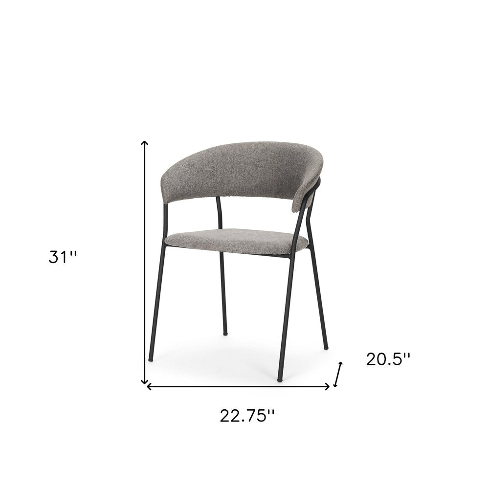 Set of Two Gray and Black Fabric Open Back Dining Arm Chairs