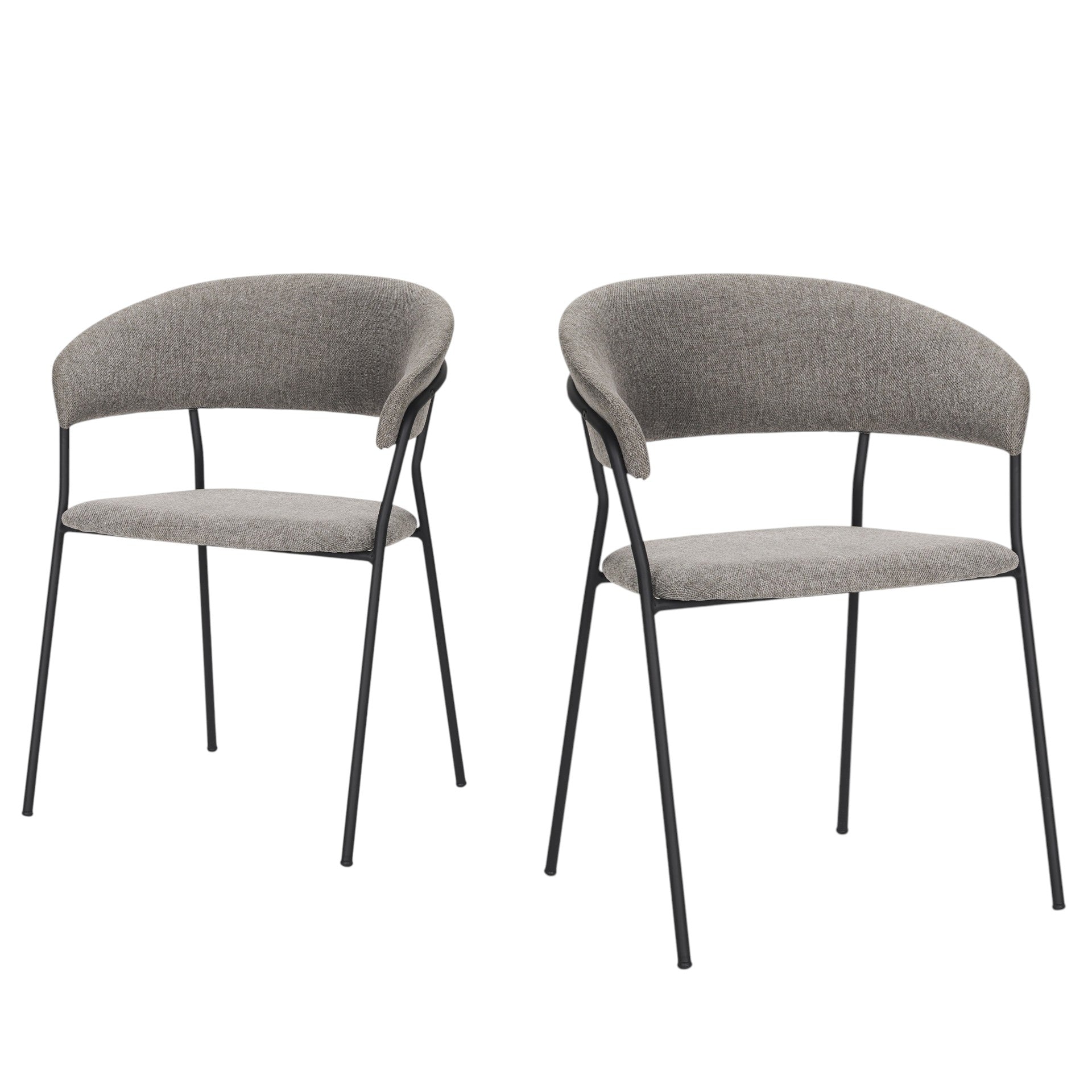 Set of Two Gray and Black Fabric Open Back Dining Arm Chairs