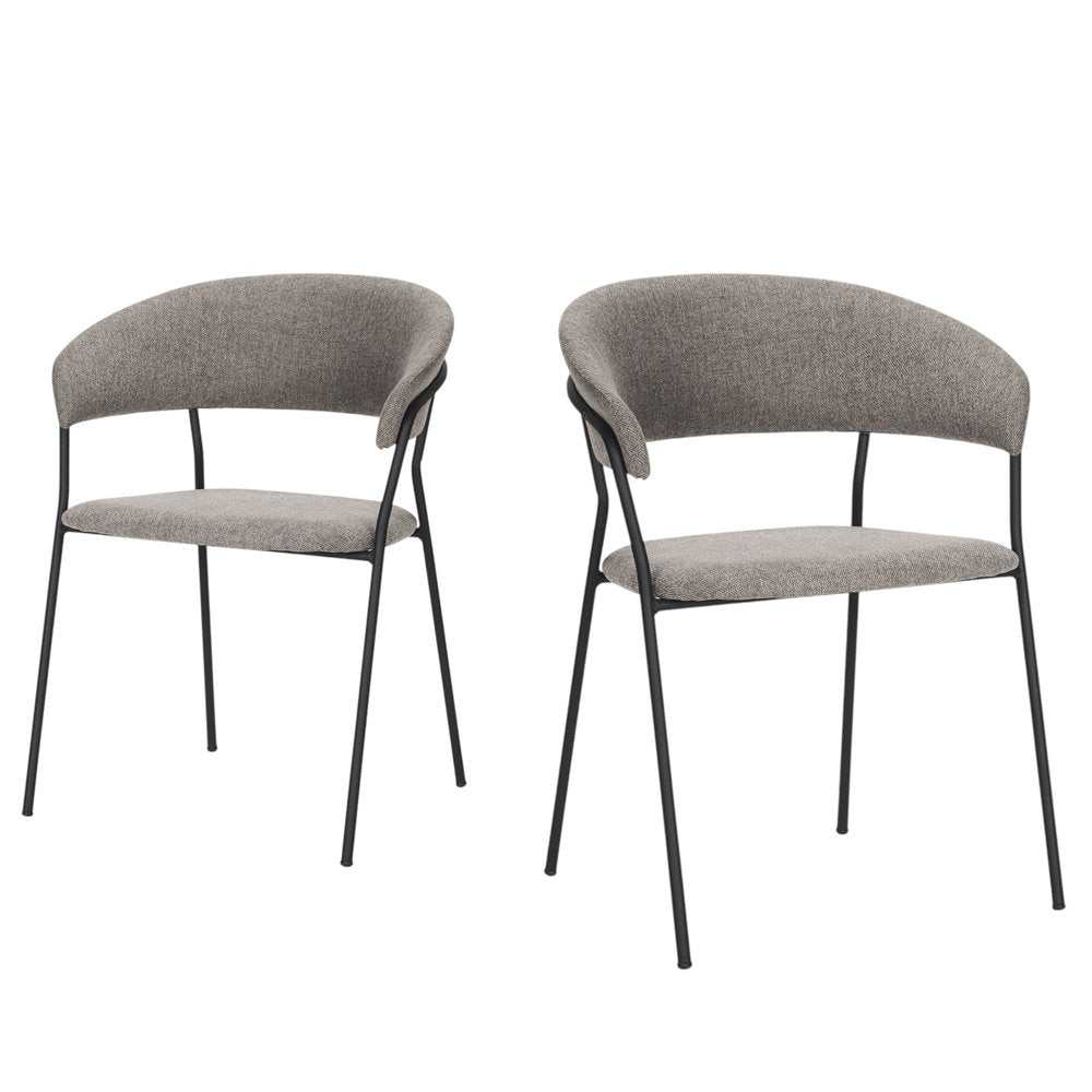 Set of Two Gray and Black Fabric Open Back Dining Arm Chairs