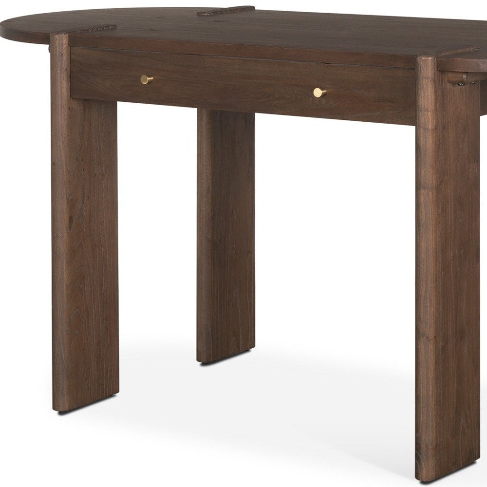 59" Dark Brown Solid Wood Oval Writing Desk
