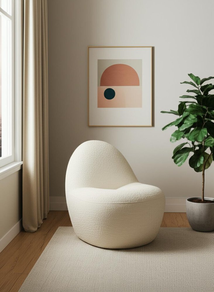 33" Cream Boucle Slipper Chair
