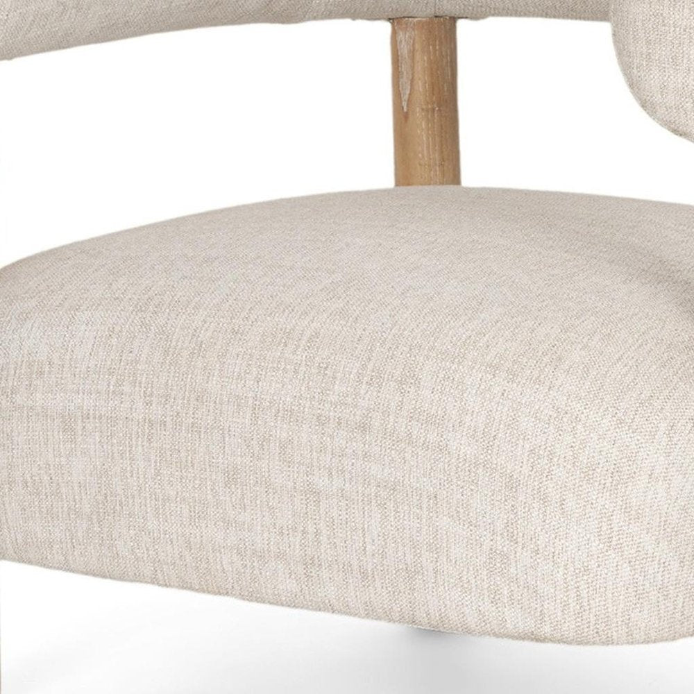 31" Cream and Natural Linen and Solid Wood Barrel Chair