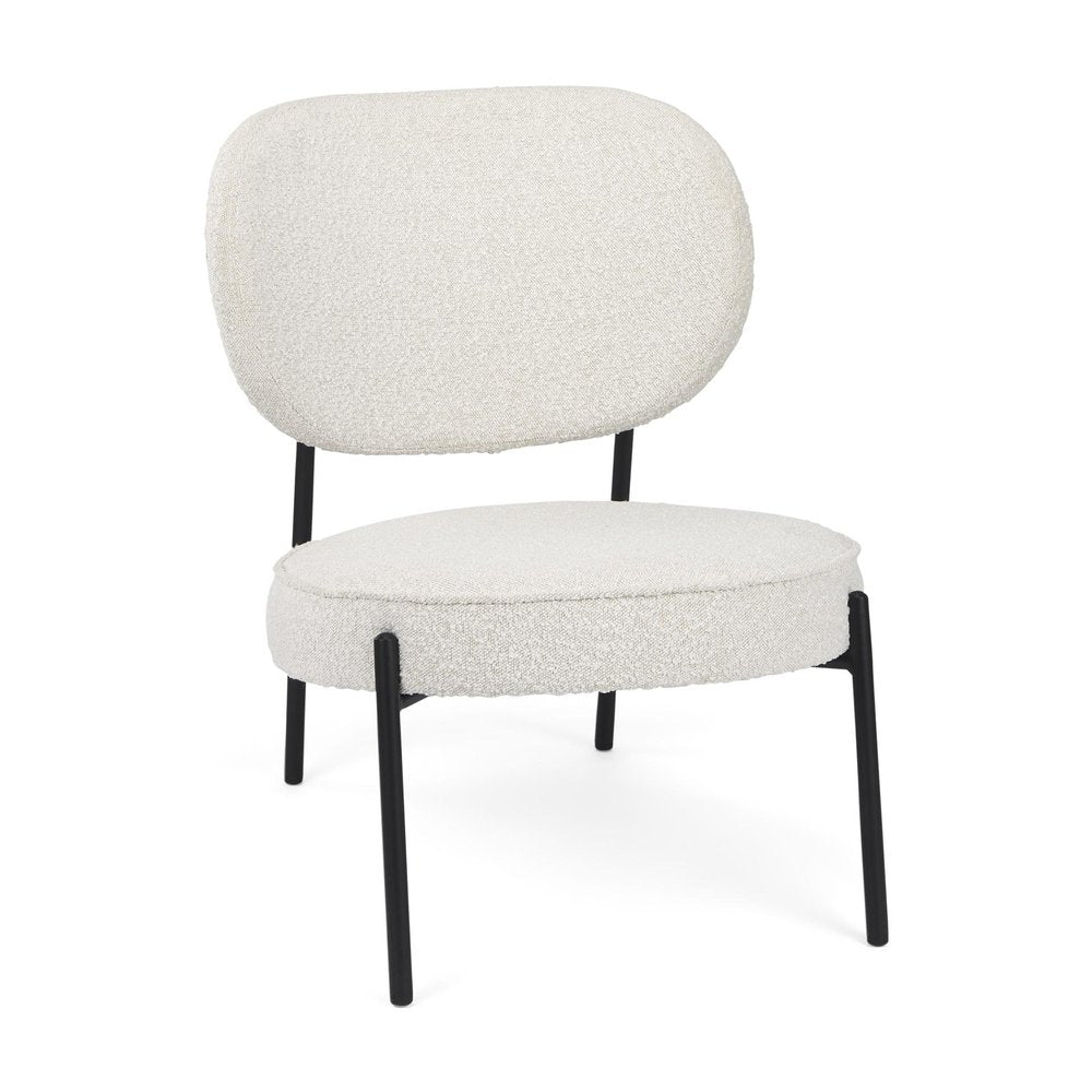 21" Cream and Black Boucle and Metal Lounge Chair