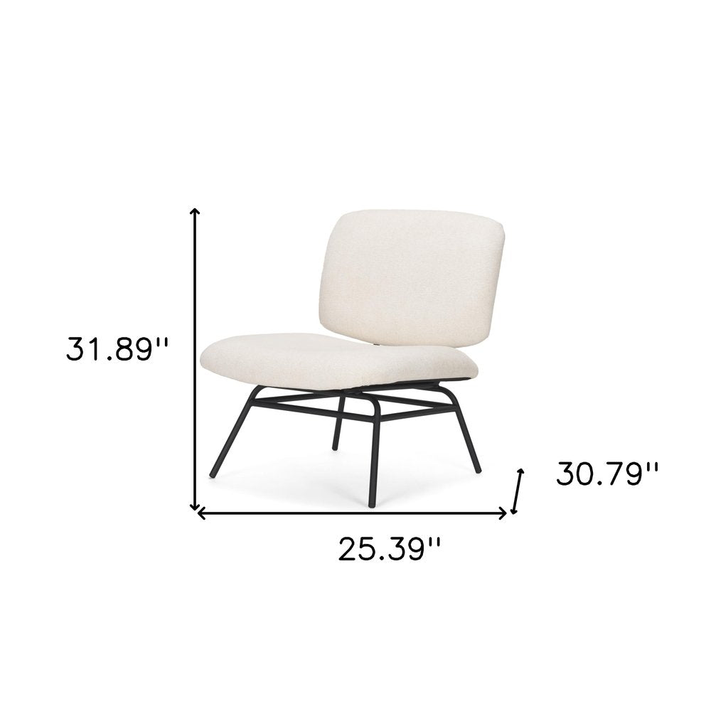 25" Cream and Black Chenille and Metal Slipper Chair