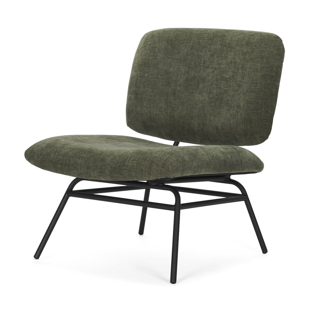 30" Green and Black Chenille and Metal Slipper Chair