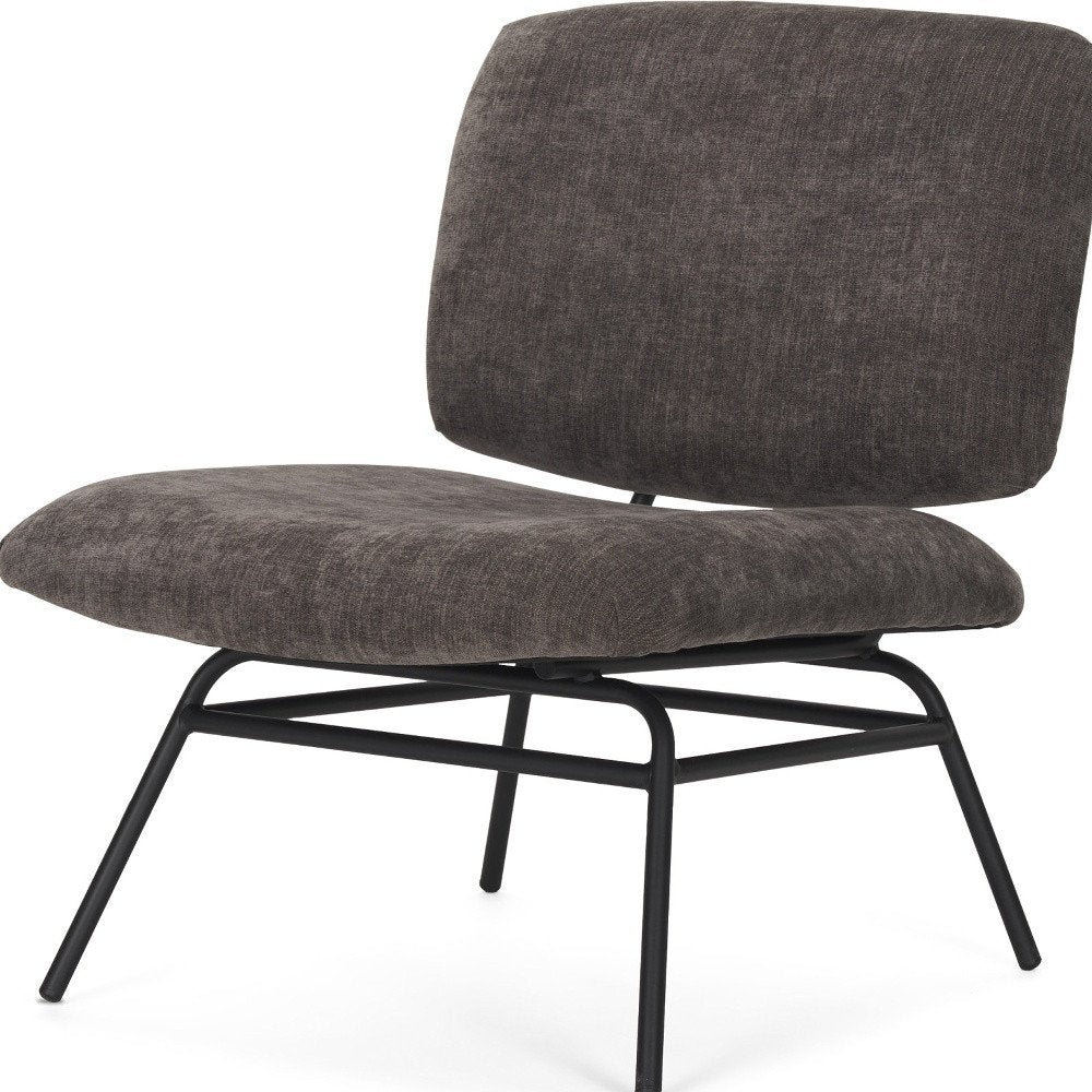 30" Charcoal and Black Chenille and Metal Slipper Chair