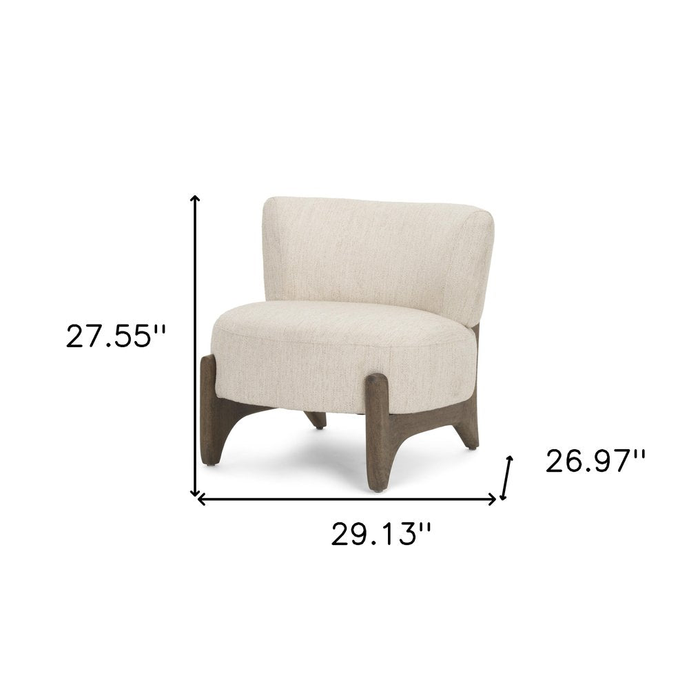 29" Cream and Dark Brown Upholstery and Solid Wood Slipper Chair