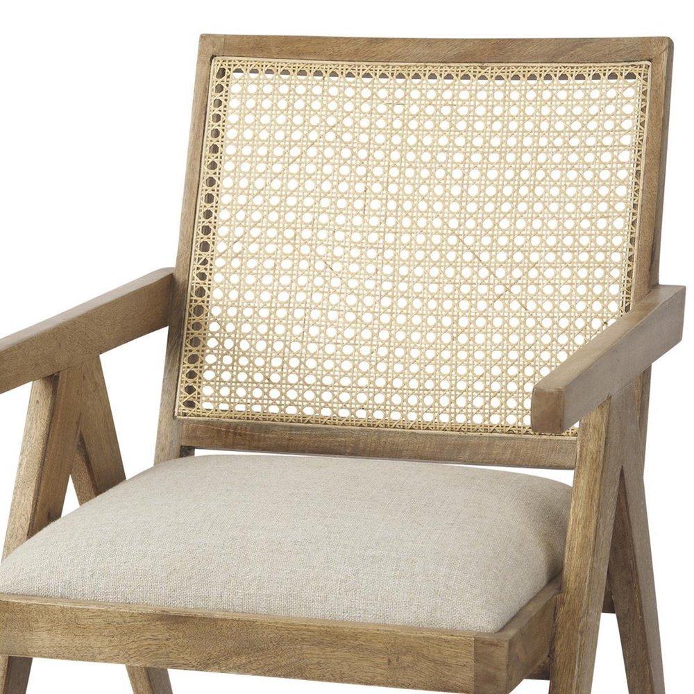 22" Beige and Natural Linen and Solid Wood Arm Chair
