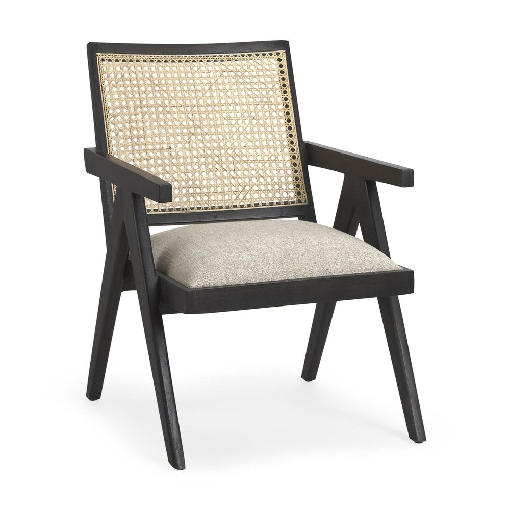 28" Gray and Black Linen and Solid Wood Arm Chair