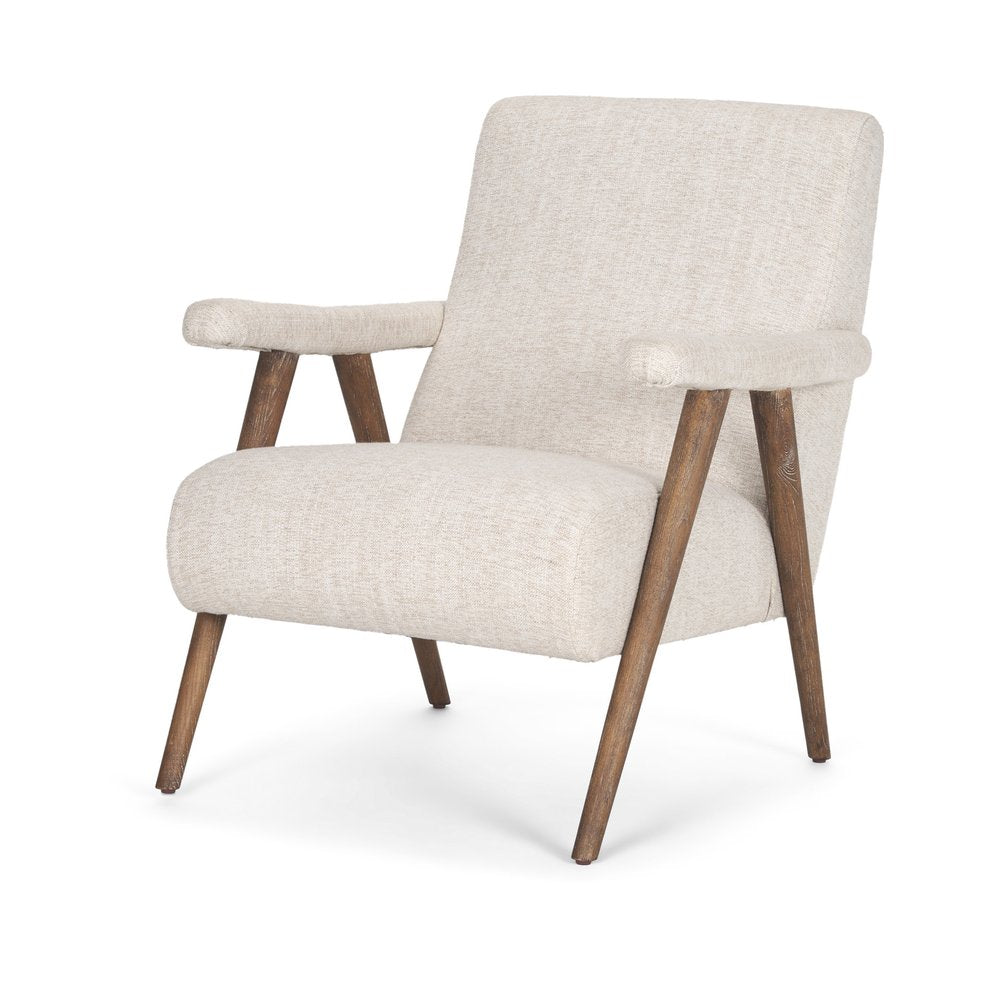 32" Cream and Brown Linen and Solid Wood Arm Chair