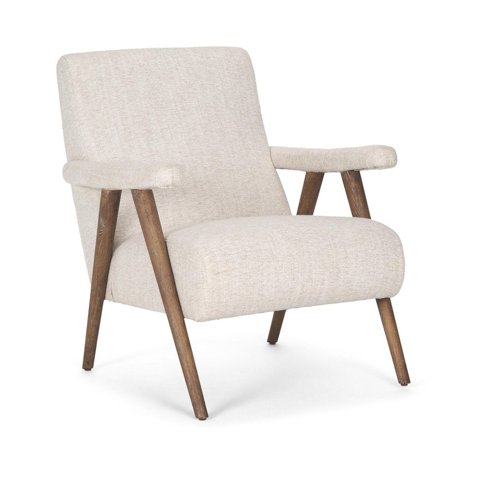 32" Cream and Brown Linen and Solid Wood Arm Chair