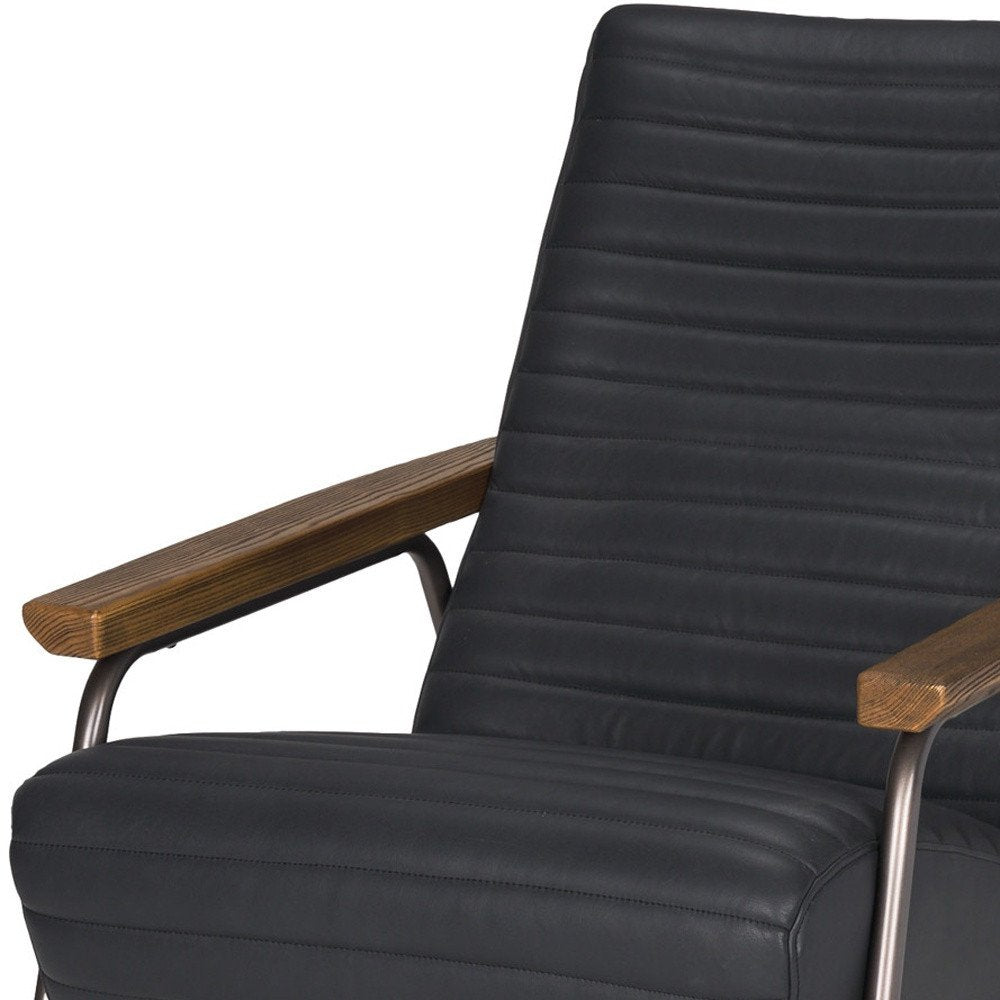37" Black Genuine Leather and Metal Arm Chair