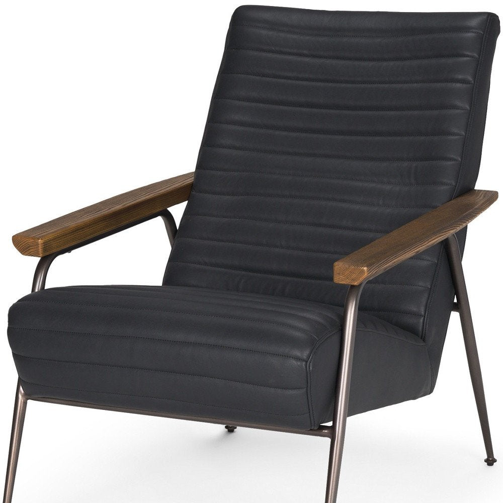 37" Black Genuine Leather and Metal Arm Chair